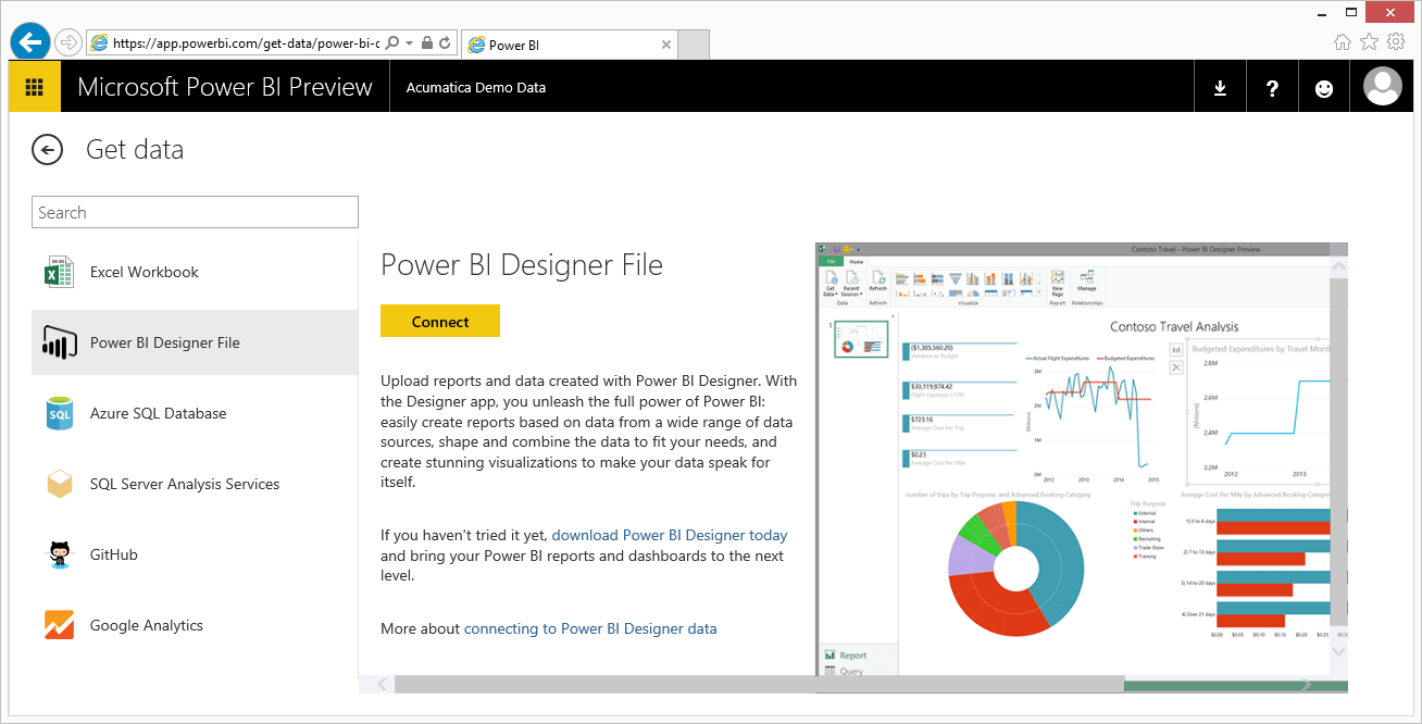 Vista previa del archivo Power BI Designer