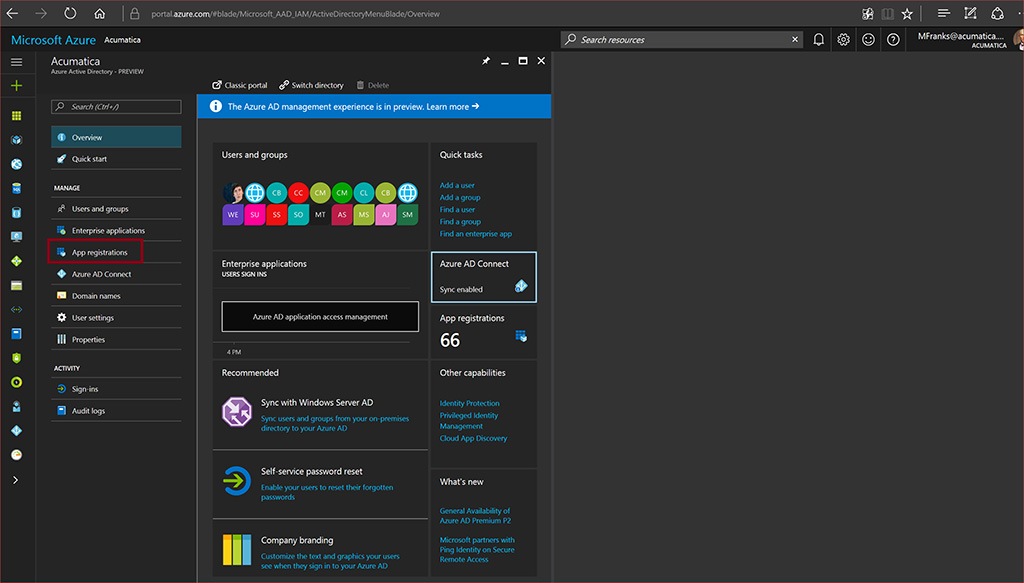 Registro de la instancia de Acumatica con Azure AD.