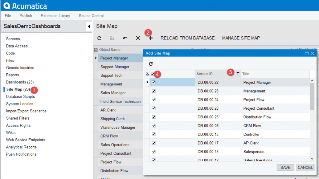 SalesDemoDashboards - Añadir archivos al mapa del sitio