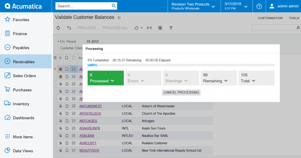 Acumatica 2019 R1 - Barra de progreso