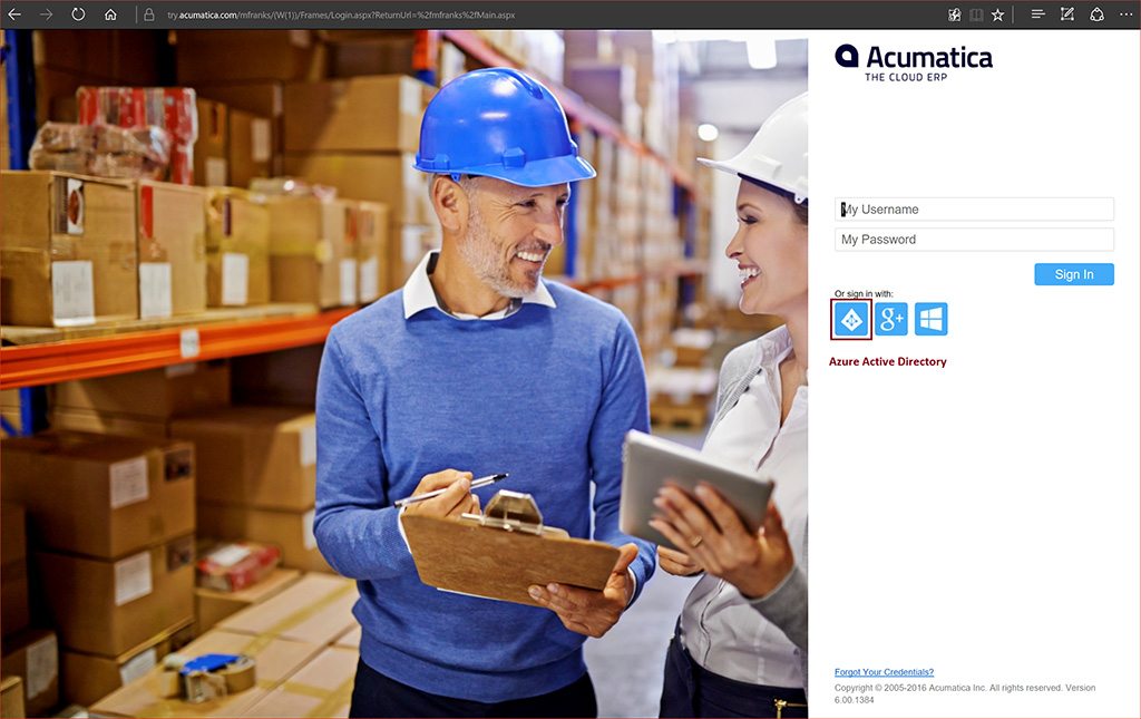 Acumatica Cloud ERP Login - Nombre de usuario y contraseña