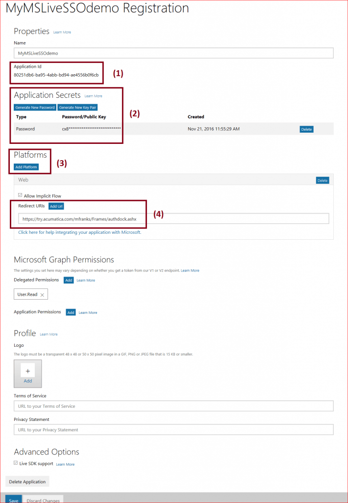 Mi registro de demostración de MS Live SSO.