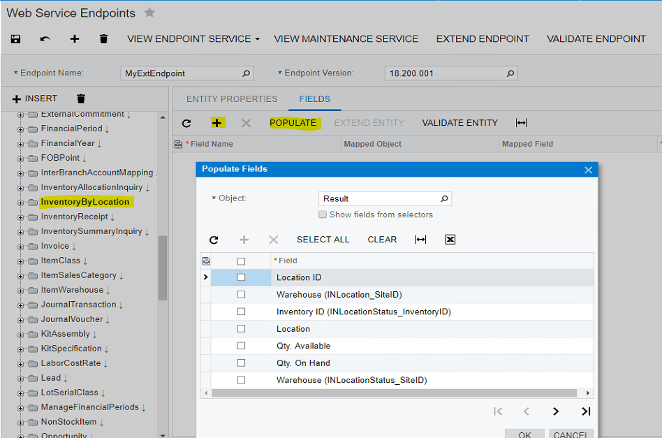 Puntos finales del servicio web - Rellenar campos