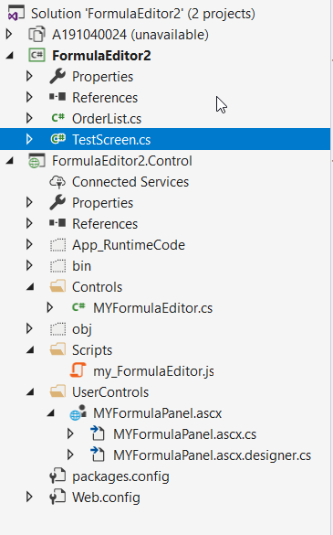 Creando el "TESTScreen.cs" y el 2º proyecto para el archivo MyFormulaEditor.cs.