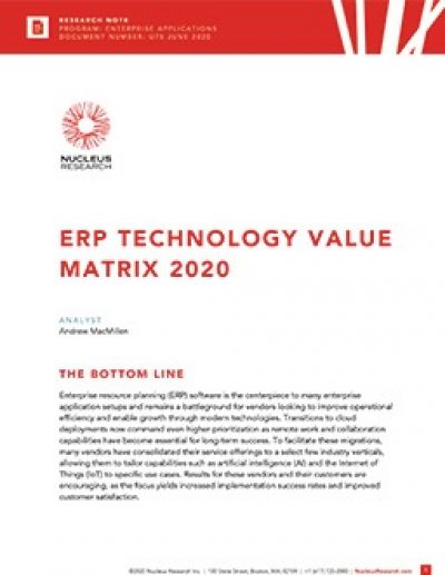 Matriz de valor de la tecnología ERP 2020