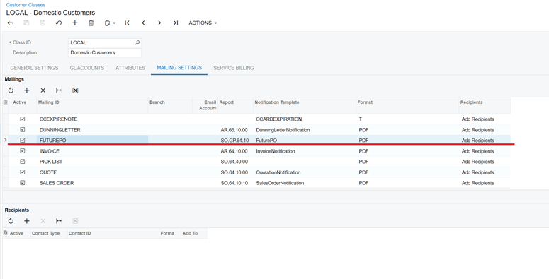 Creación de un nuevo aviso en Acumatica