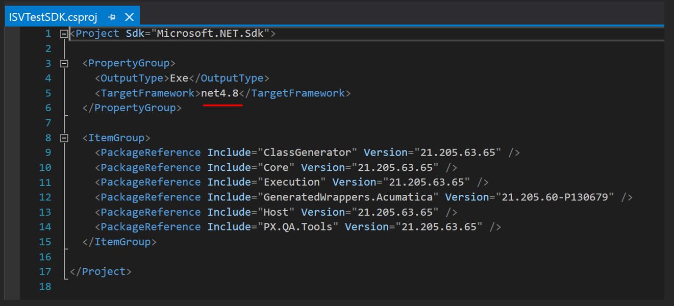 Creación de pruebas del SDK de Acumatica desde cero para ISV