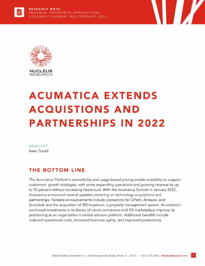 Nucleus Research destaca las ventajas de las nuevas adquisiciones y asociaciones de Acumatica