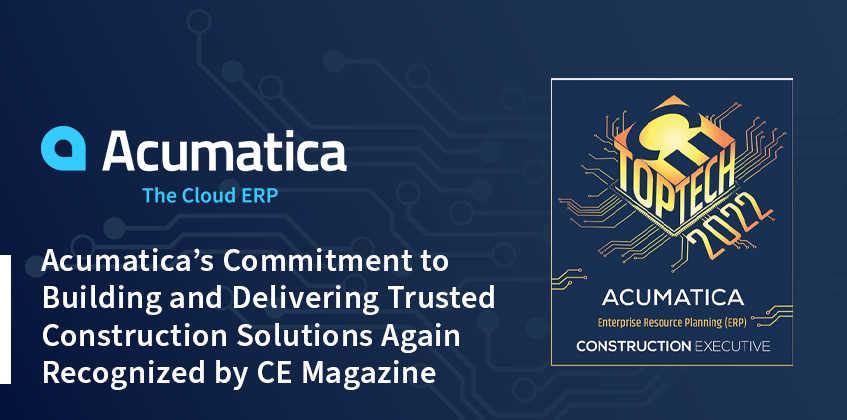 La revista CE Magazine vuelve a reconocer el compromiso de Acumatica con la creación y el suministro de soluciones de construcción fiables