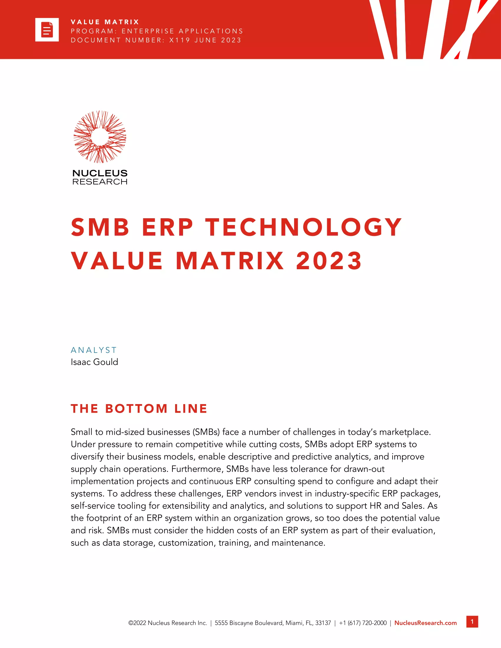 Por segundo año consecutivo, Acumatica ocupa el primer puesto en el informe Nucleus Research SMB Value Matrix, página 0