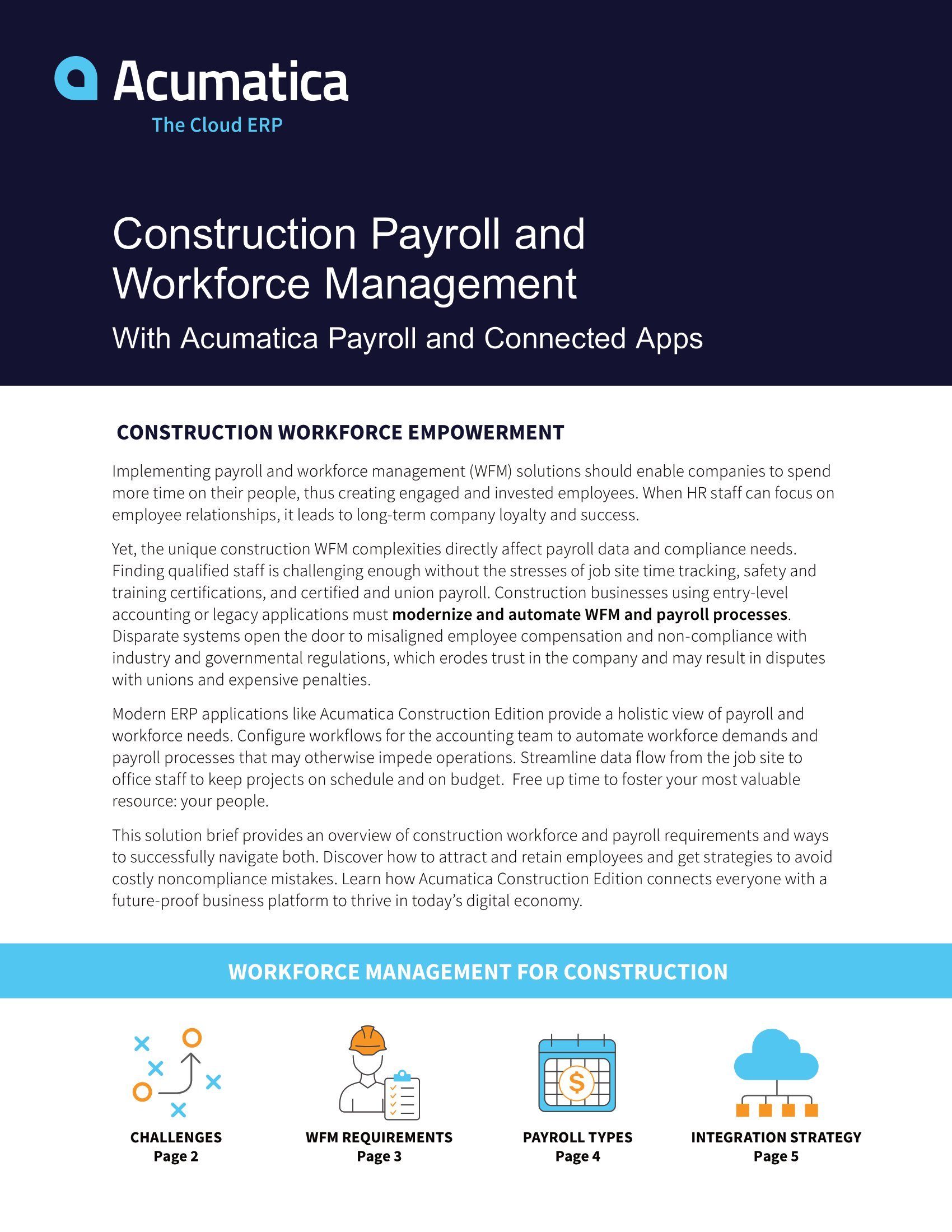 Cómo Acumatica Construction Edition ayuda a las empresas de construcción a superar los desafíos comunes de la fuerza laboral y la nómina, página 0