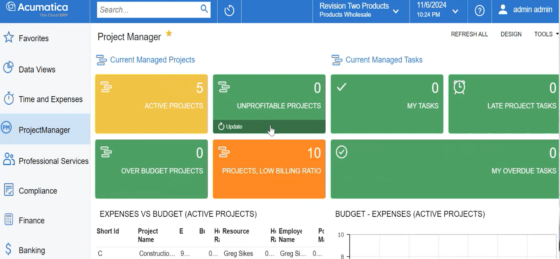 Captura de pantalla del producto Acumatica para mostrar las capacidades contables avanzadas de Acumatica en comparación con QuickBooks