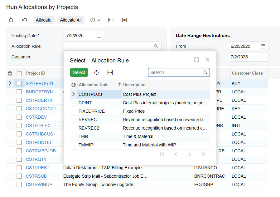 Captura de pantalla de Acumatica Projects & Resources