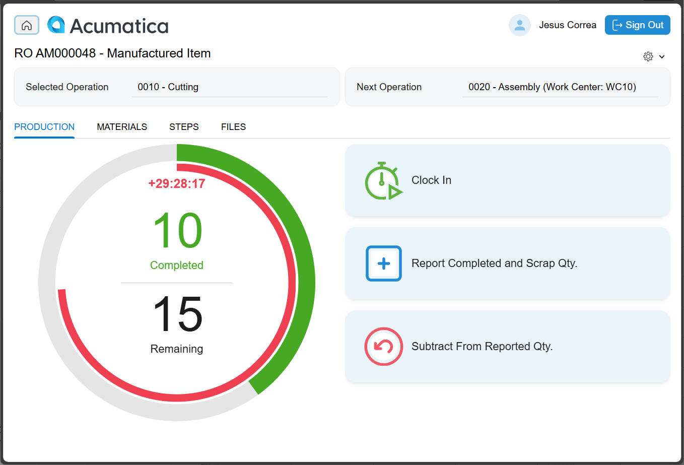 Captura de pantalla de la interfaz del quiosco de planta